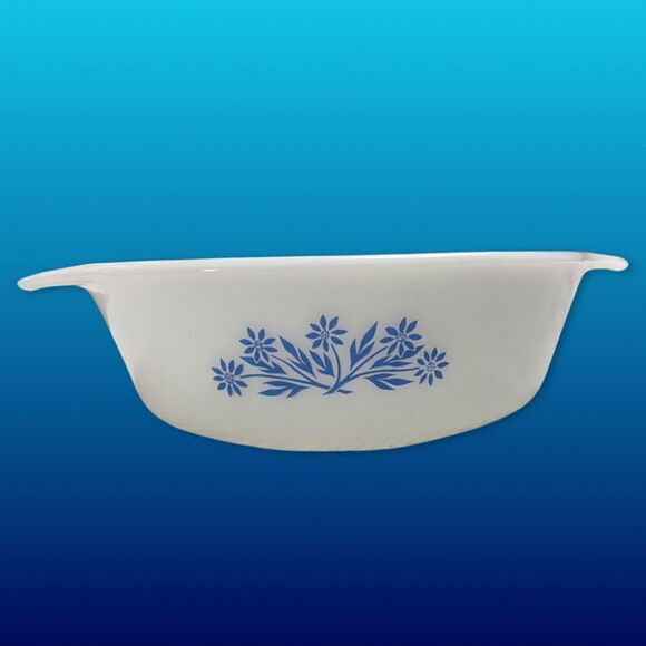 Vintage* Anchor Hocking/Fire-King Blue Corn Flower Milk Glass Casserole #436 - Picture 1 of 4